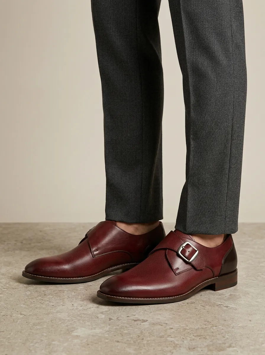 Men's Casual Business Formal Perforated Leather Monk Strap Shoes