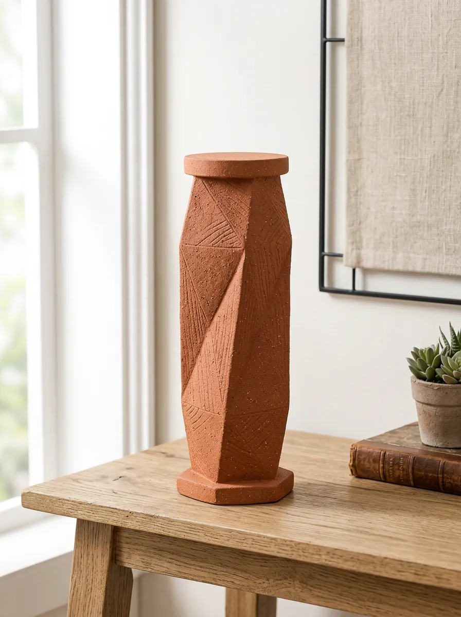 Modern Home Decor Geometric Terracotta Textured Printed Ornament