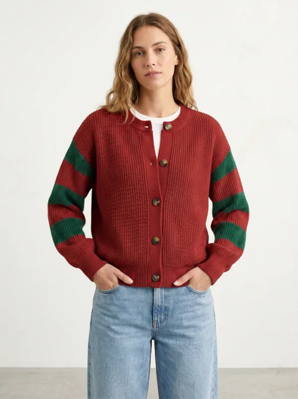 Striped Sleeve Rugby Striped Sleeve Knit Cardigan