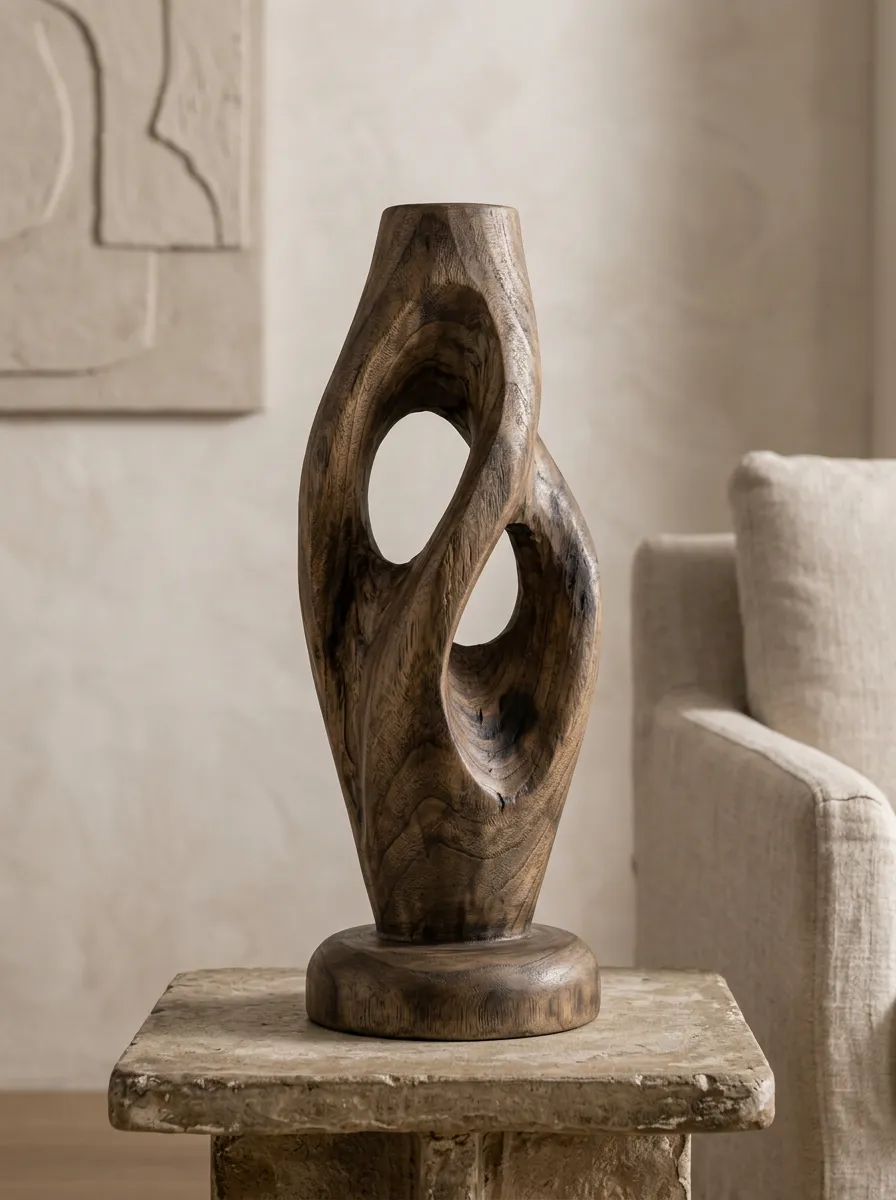Contemporary Abstract Twisted Wood Carved Sculpture Ornament