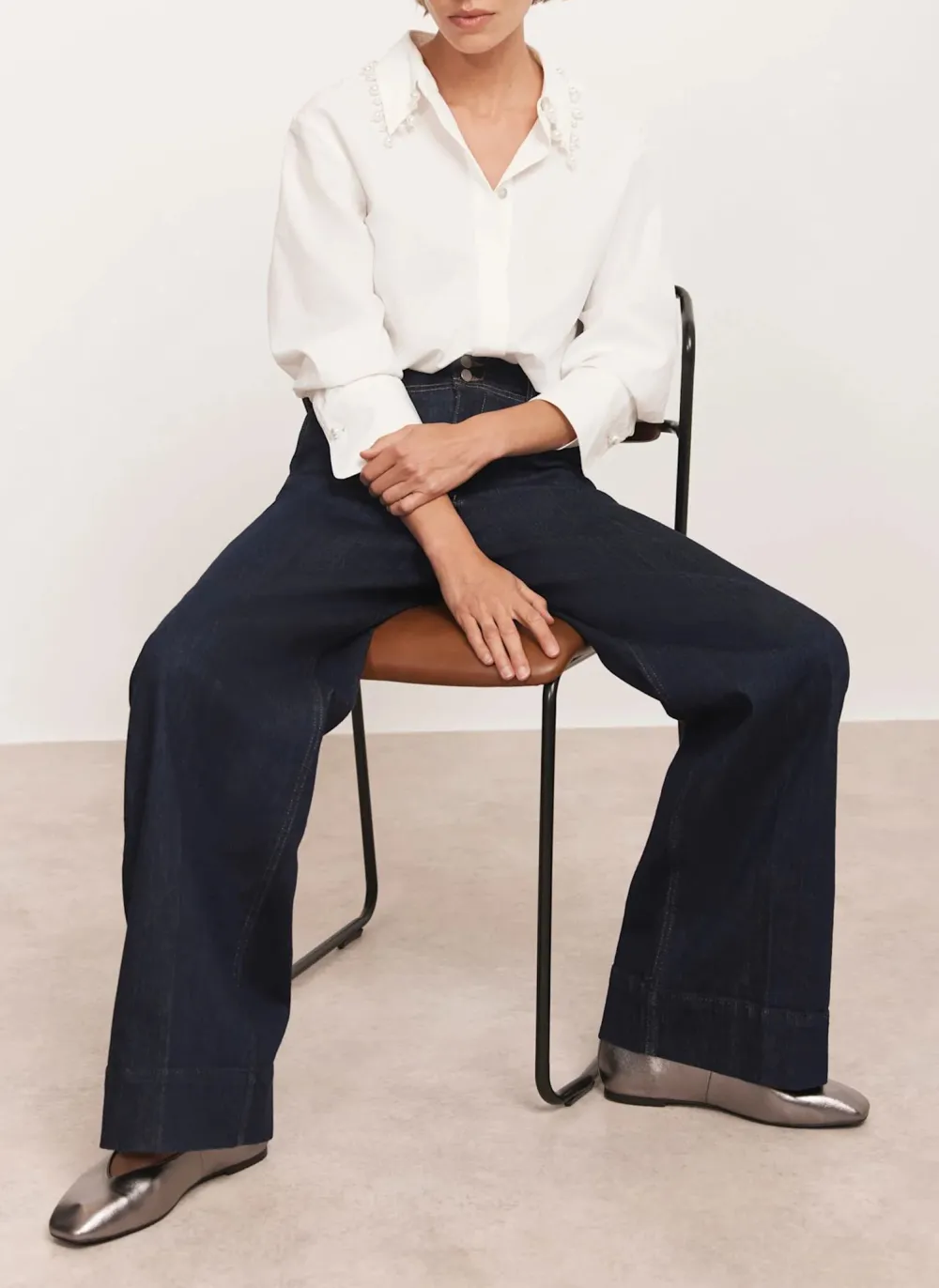 Casual Style Cotton Blend Pearl Collar Shirt