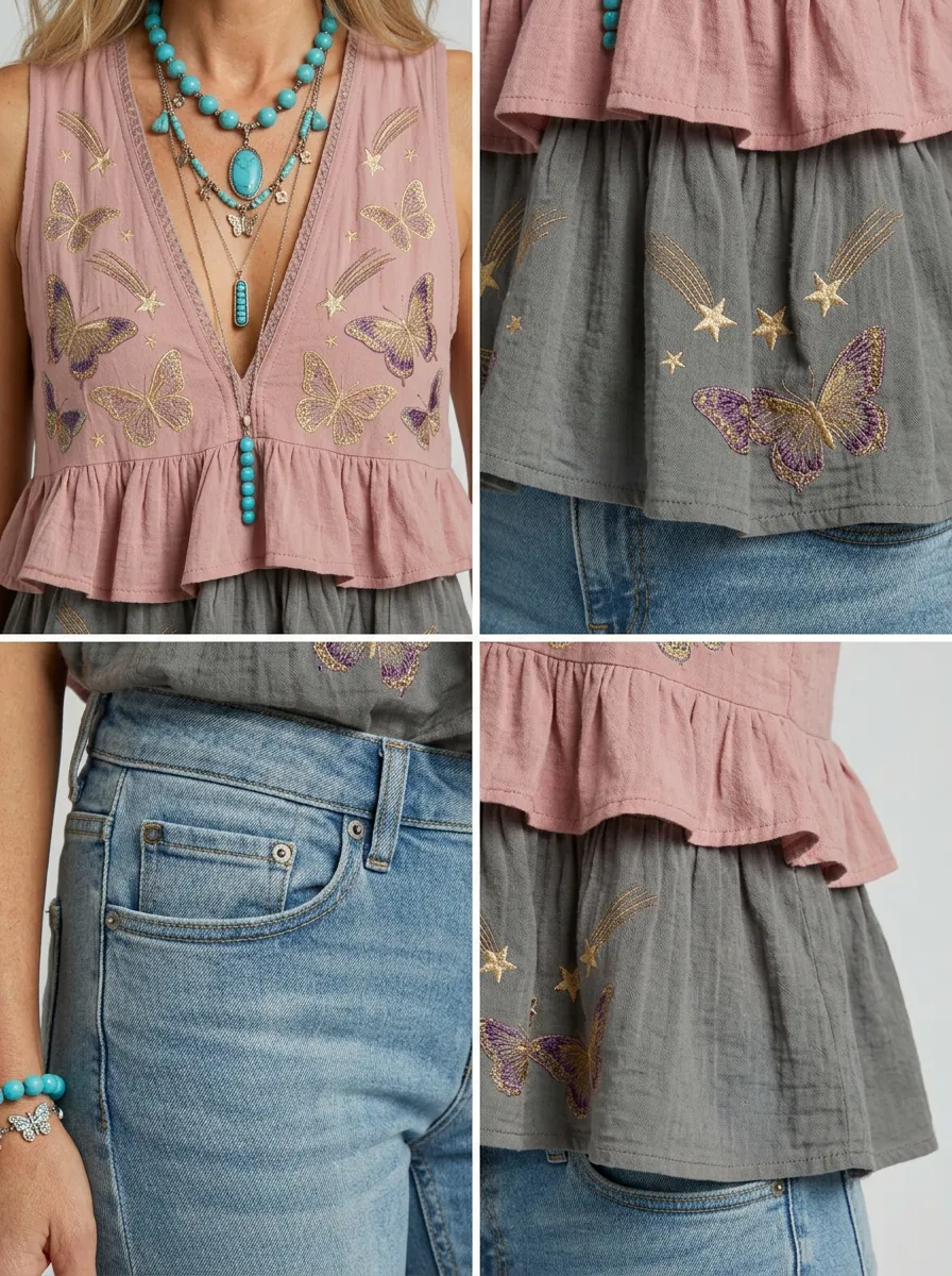 Women's Boho Butterfly Star Printed Sleeveless Top