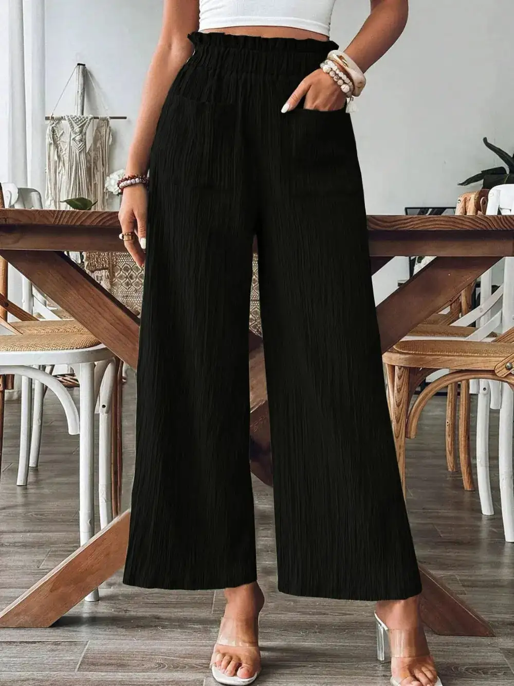 Wide Leg Pocket Detail Pants