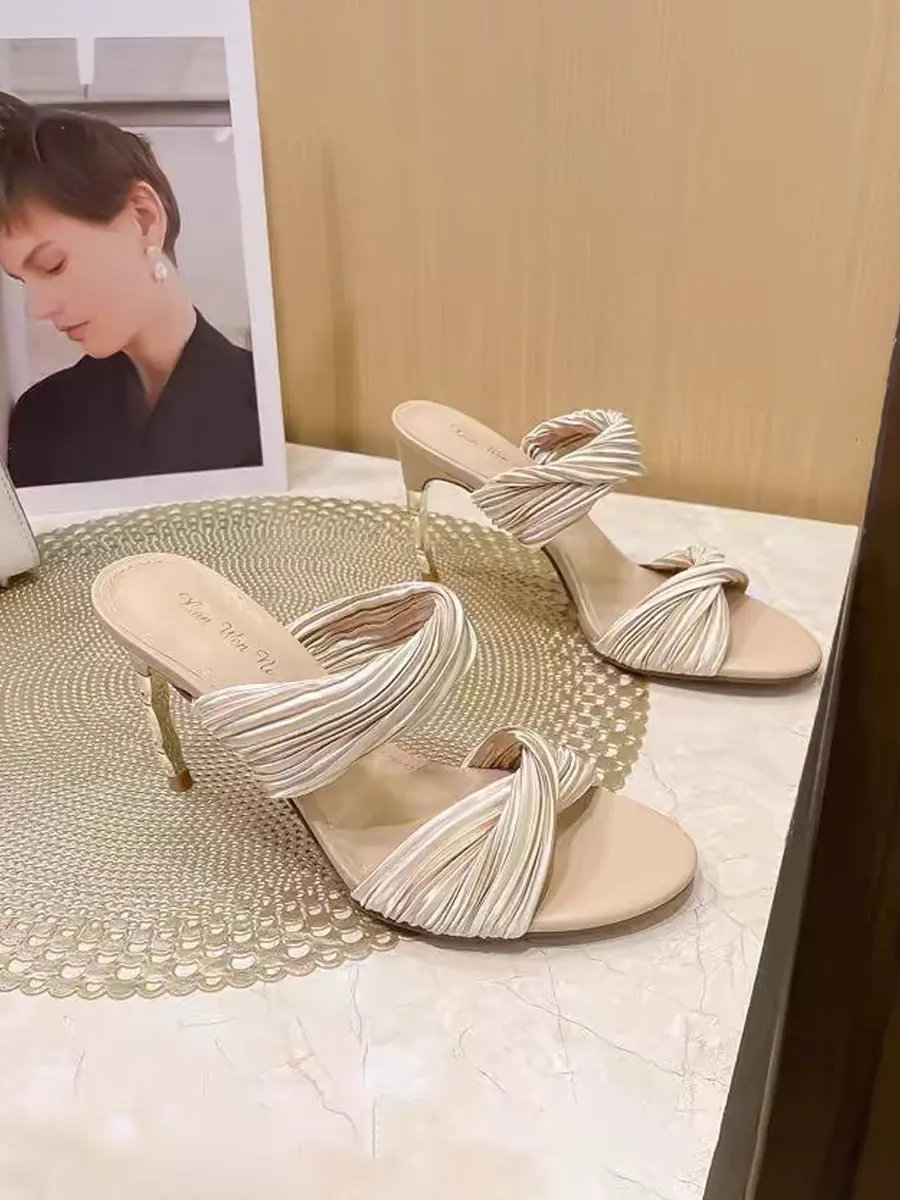 Rose Ruched High-Heeled Sandals
