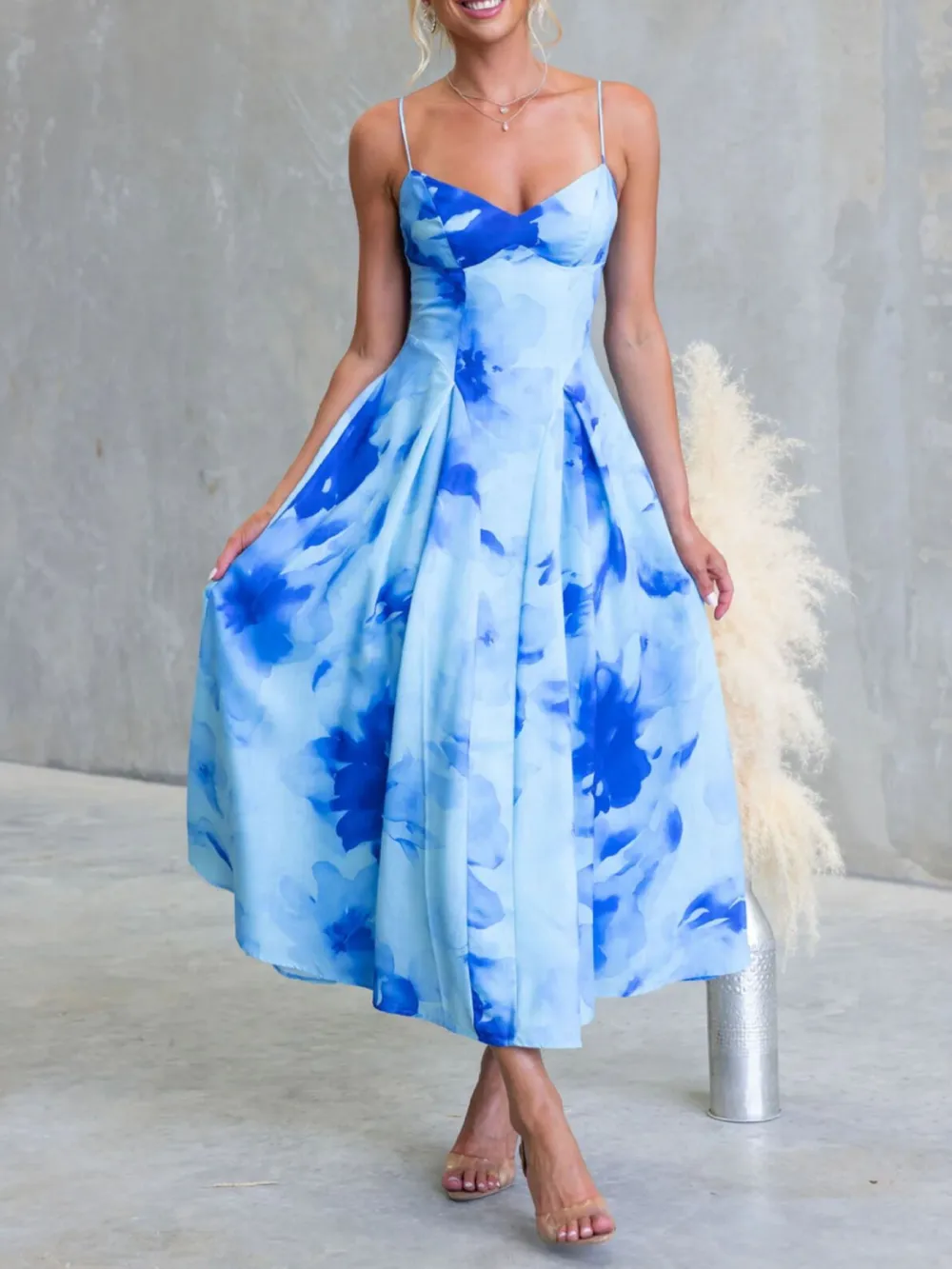 Spaghetti Spaghetti Strap Midi Dress