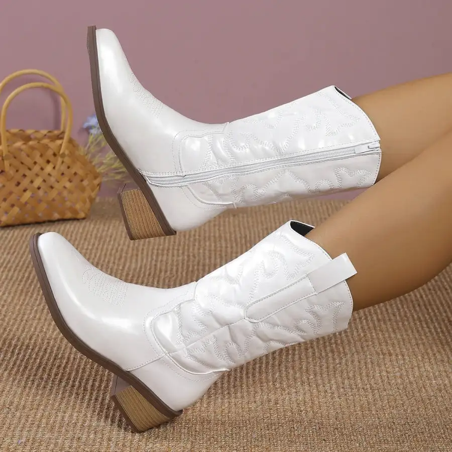 Knit Point Toe Block Heels Boots