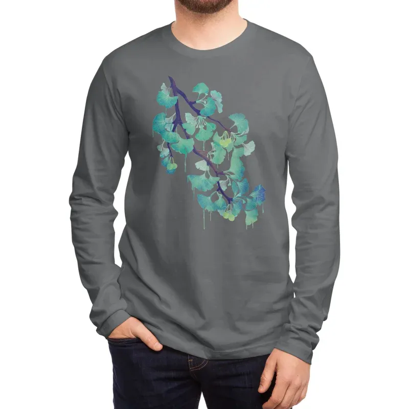 Men's Creative Ginkgo Tree Round-Neck Long-Sleeved T-Shirt