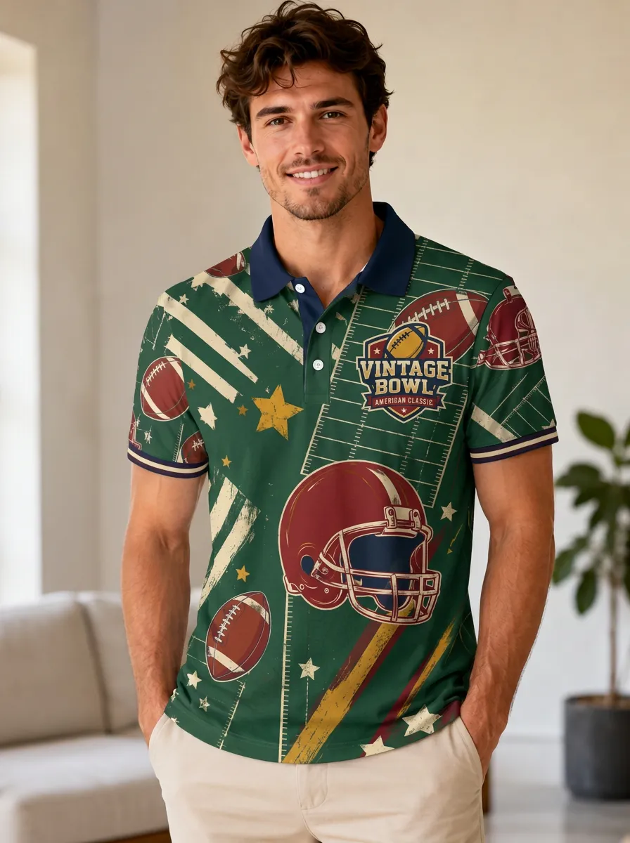 Men's Vintage Football Helmet Polo Shirt
