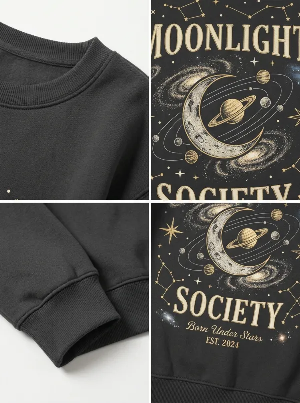 Women's Celestial Moonlight Society Galaxy Planet Printed T-shirt
