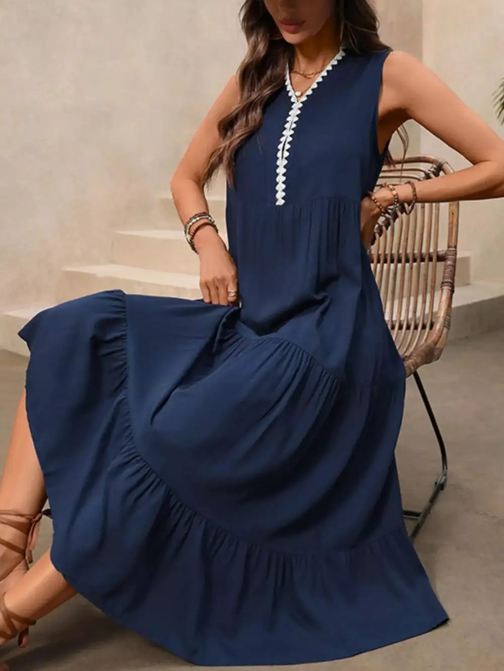 A Line Tiered Ruffle Casual Dress