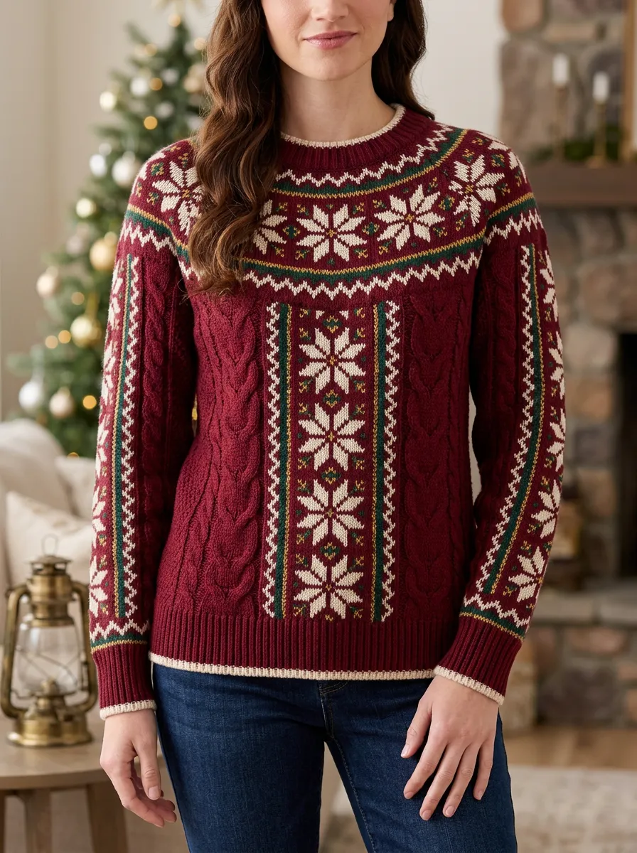 Christmas Holiday Snowflake Pattern Print Sweater