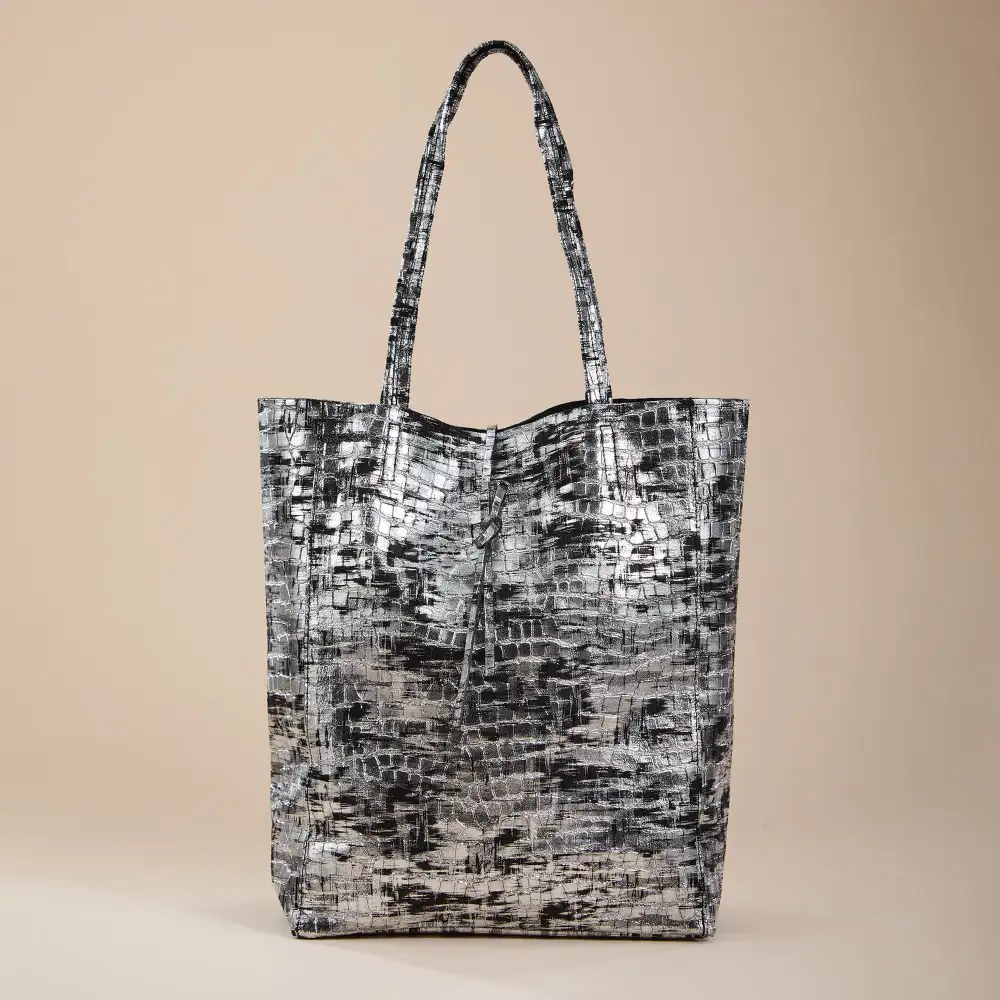 Organized Leather Metallic Tote Bag