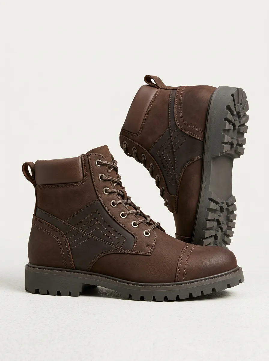 Unisex Leather Tactical Stitched Print Work Boots