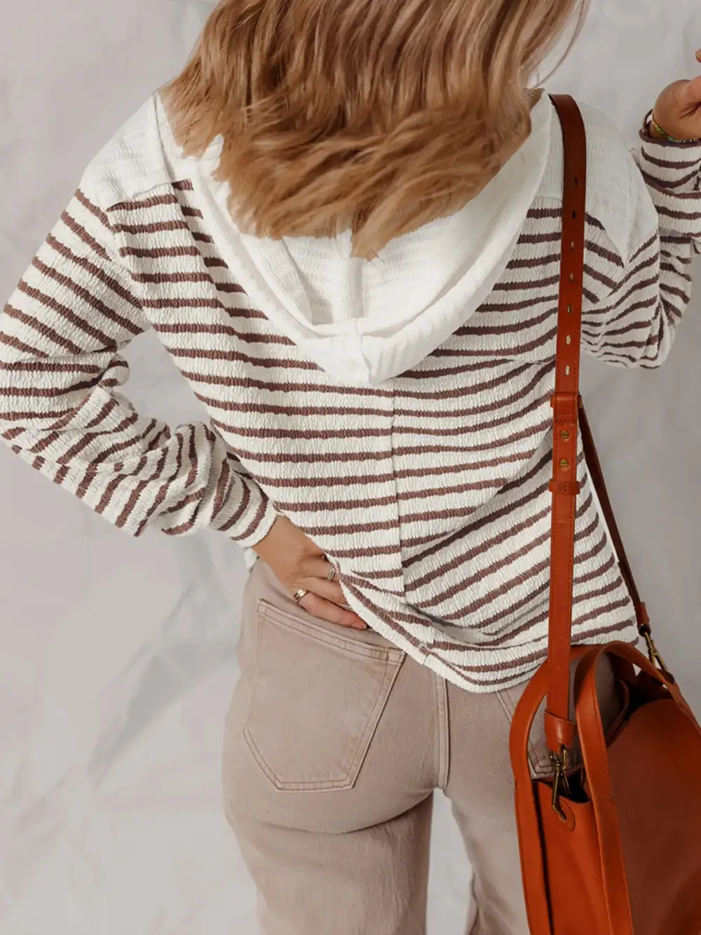 Buttoned Long-Sleeve Knit Striped Hoodie
