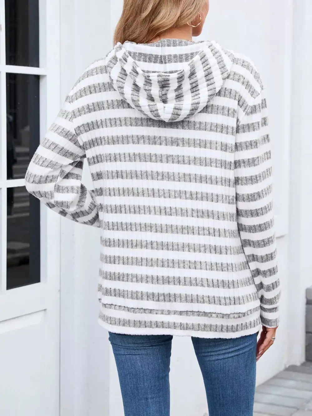 Pocketed Striped Hoodie