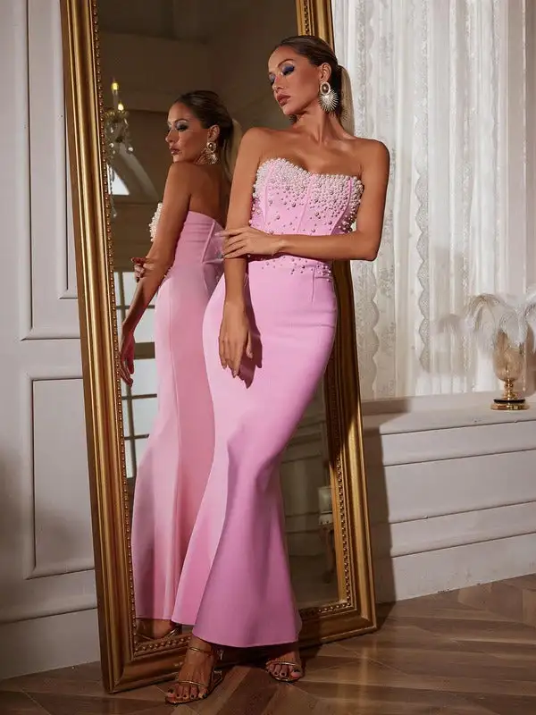 Everett Strapless Pearl Bandage Dress