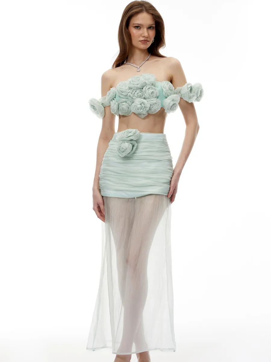 Liana 3D Floral Strapless Two Piece Set