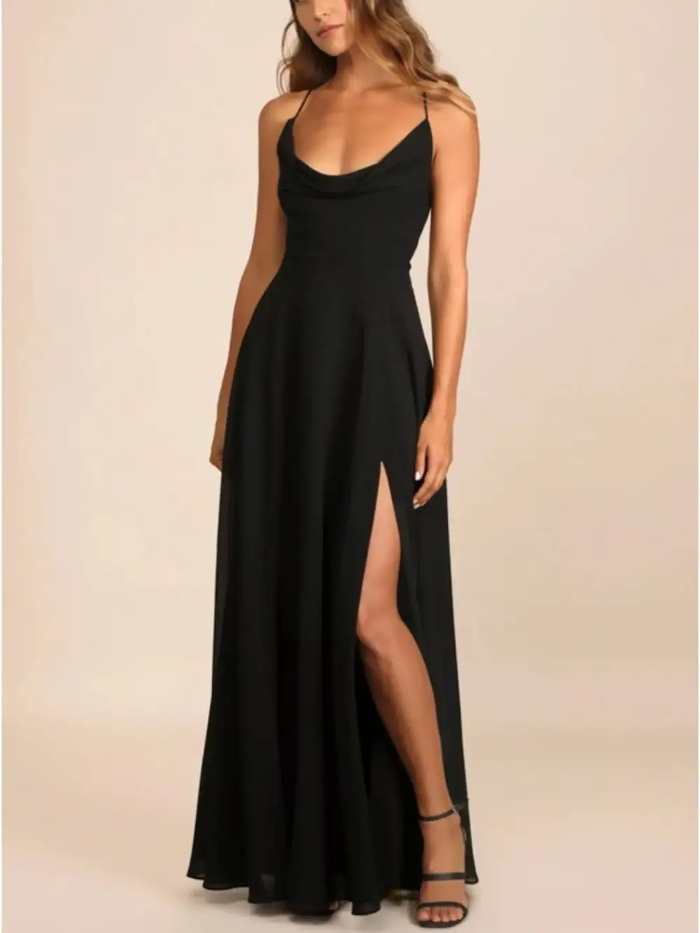 Relaxed Slit Cowl Neck Maxi Dress