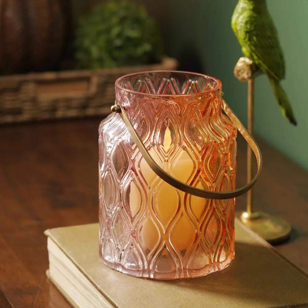 Orange Pink Ombre Textured Glass Lantern
