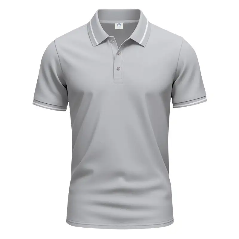 Men's Breathable Interlock Polo Shirt With Contrast Tipping Short Button Placket And Slim Silhouette