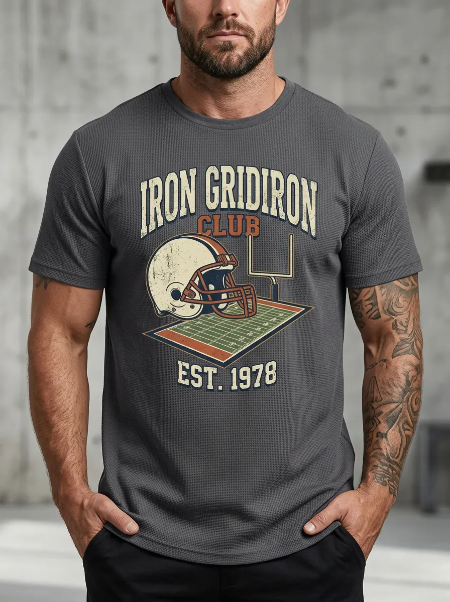 Men's American Football Iron Gridiron Club Helmet Field Printed T-shirt
