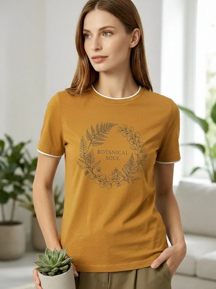 Women's Botanical Soul Fern Wreath Printed T-shirt