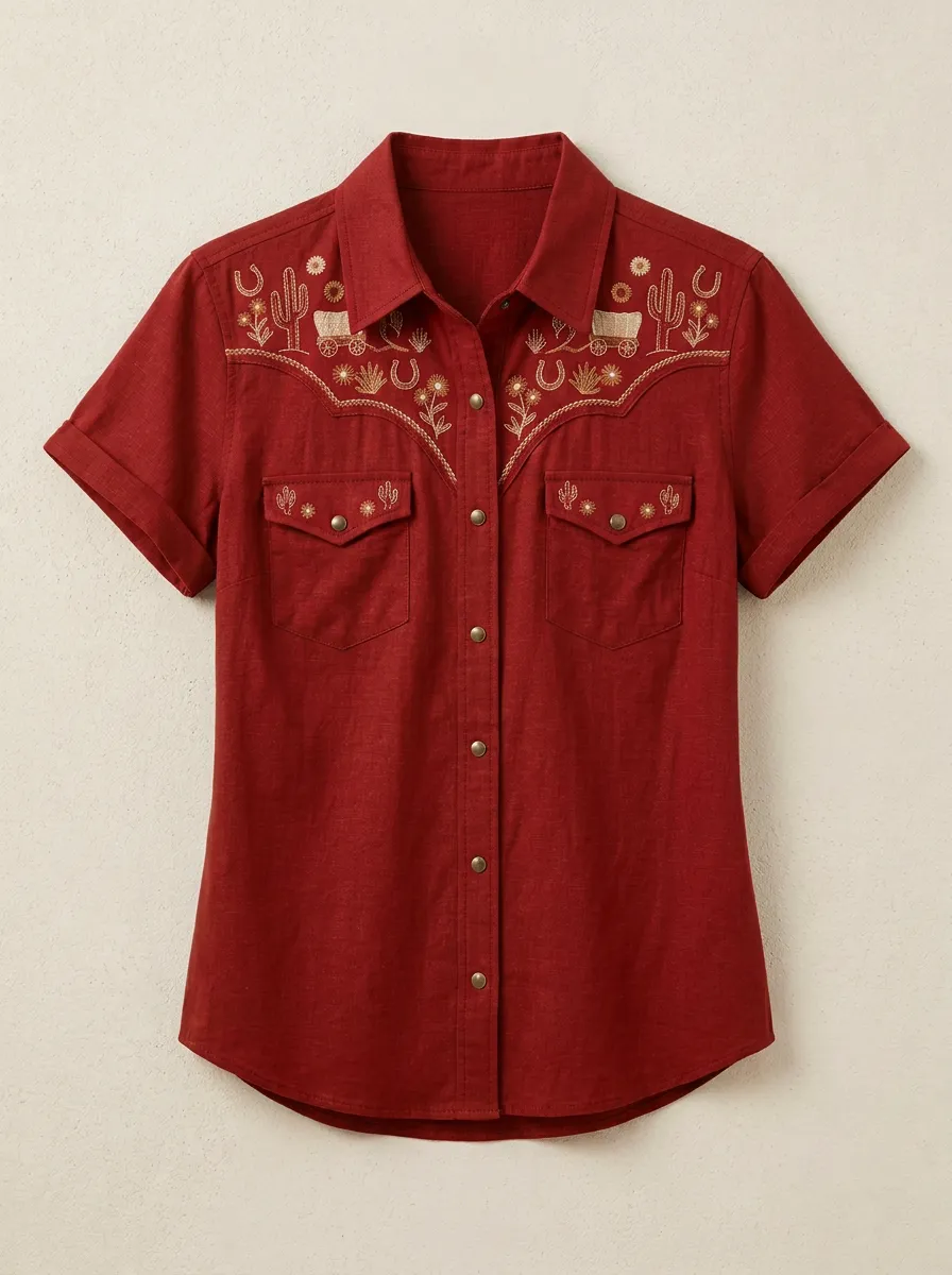Rustic Cactus Cowboy Western Short Sleeve Shirt