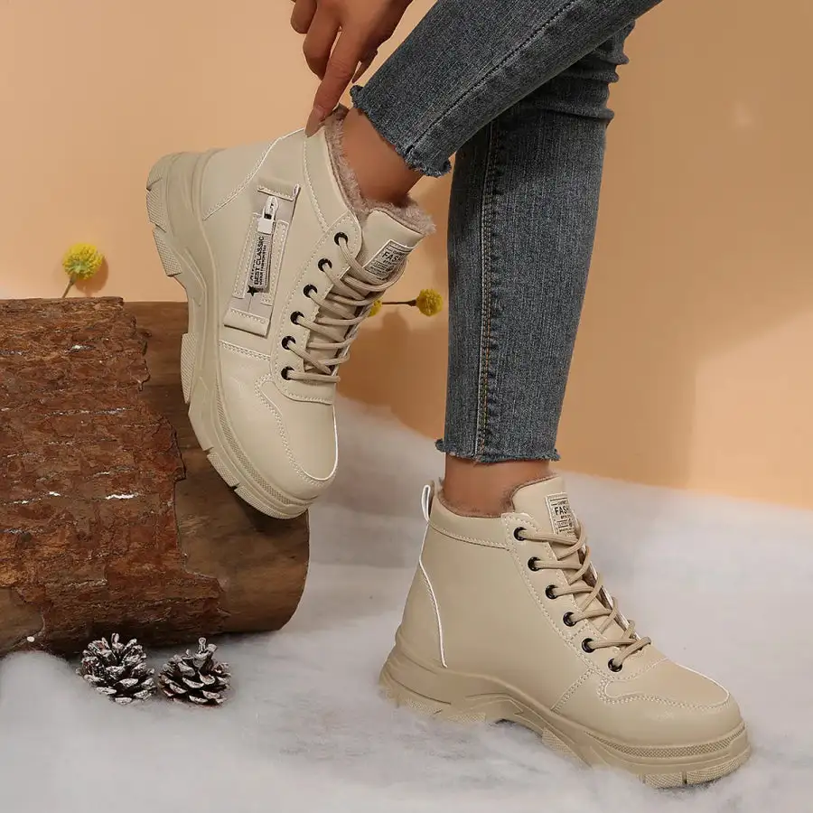 Lace Up Combat Boots with Fleece Line