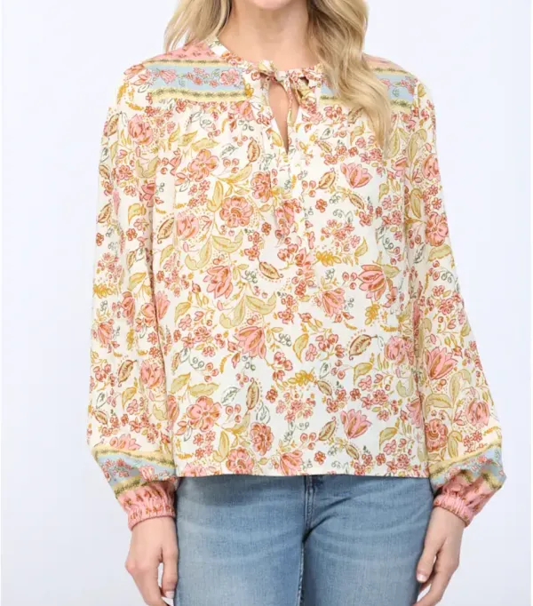 Border Print Peasant Blouse
