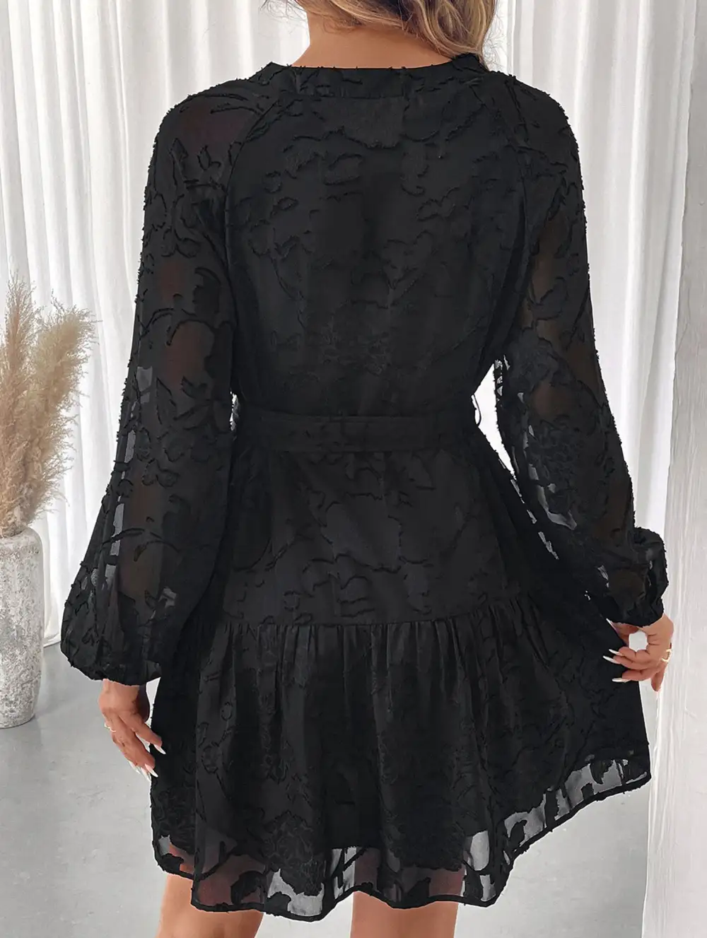 Jacquard Long Sleeve Mini Dress