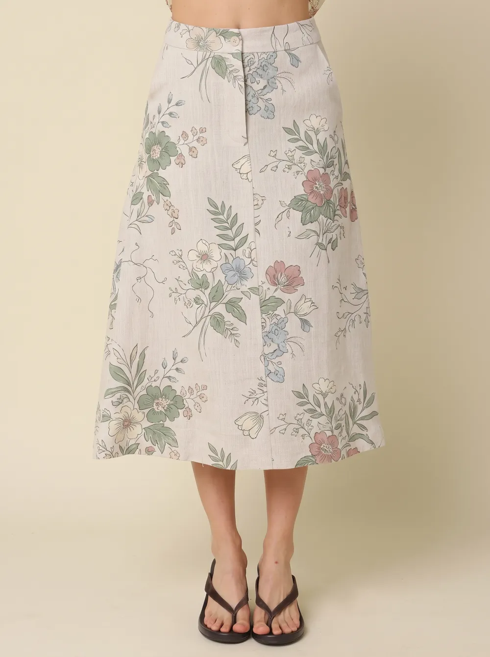 Women's Vintage Floral Botanical Printed A-line Midi Skirt