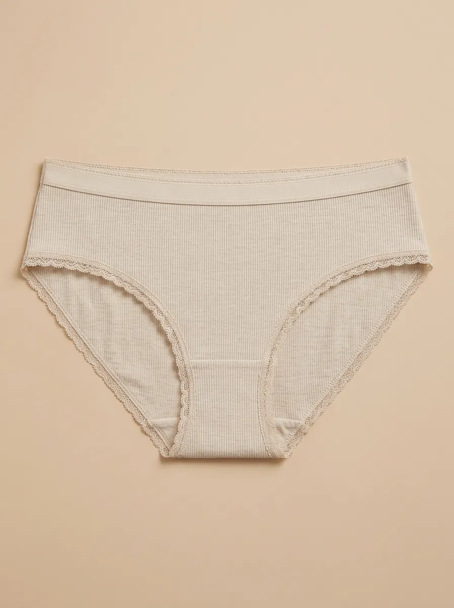Women's Ribbed Lace Trim Minimal Panties