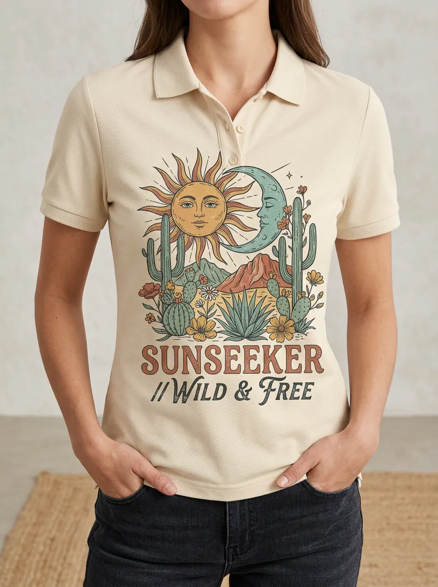 Sunseeker Desert Cactus Moon Polo Shirt