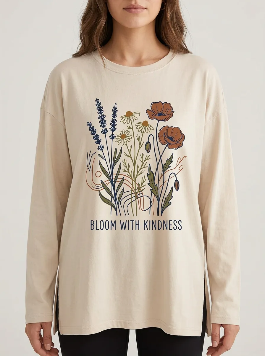 Floral Bloom With Kindness Wildflower Long Sleeve T-Shirt