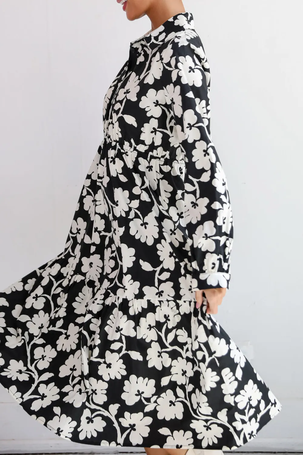 Black Floral Midi Dress