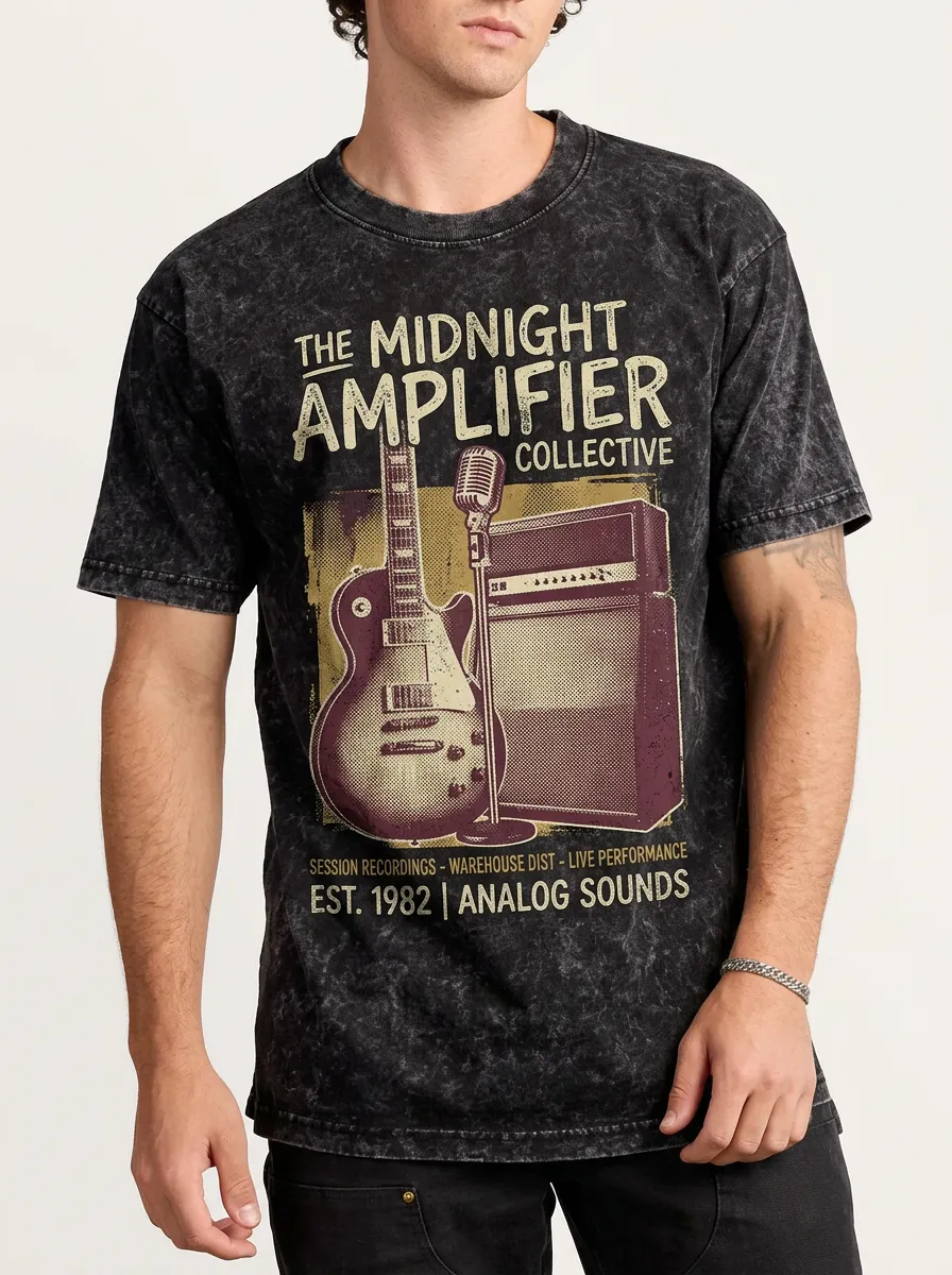Men's Rock Band Guitar Amplifier Printed T-shirt