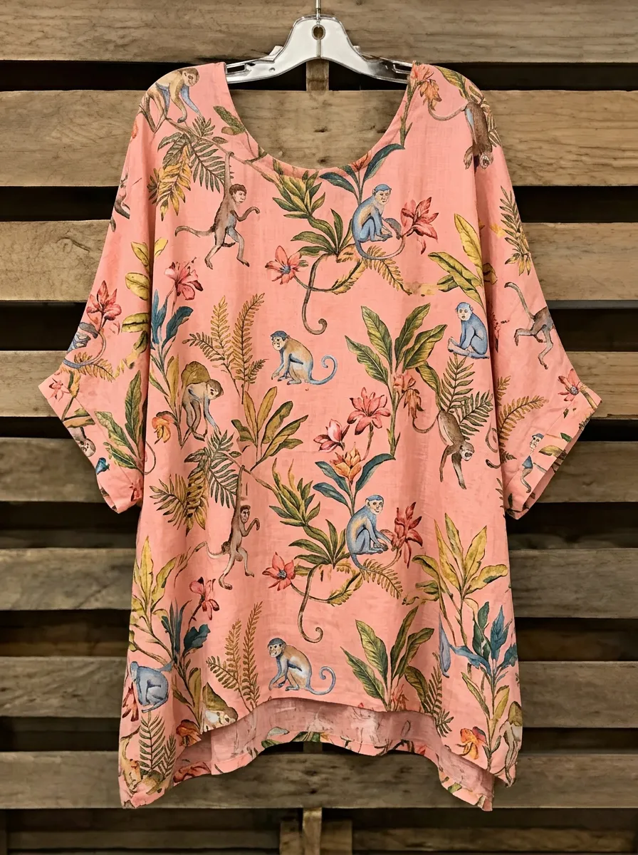 Nature-Inspired Floral Tropical Women's Loose Printed T-Shirt