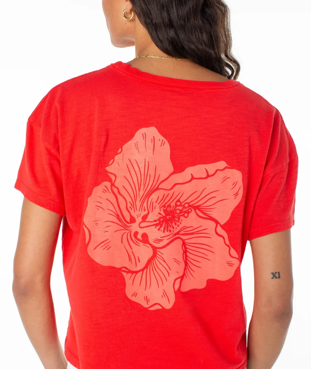 Red Hibiscus Flower Printed T-Shirt