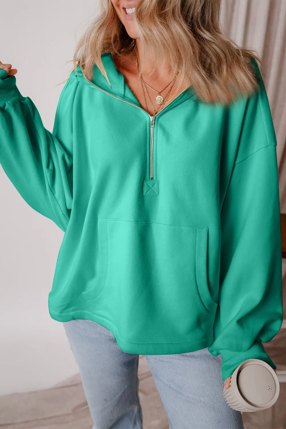 Half-Zip Pocketed Hoodie