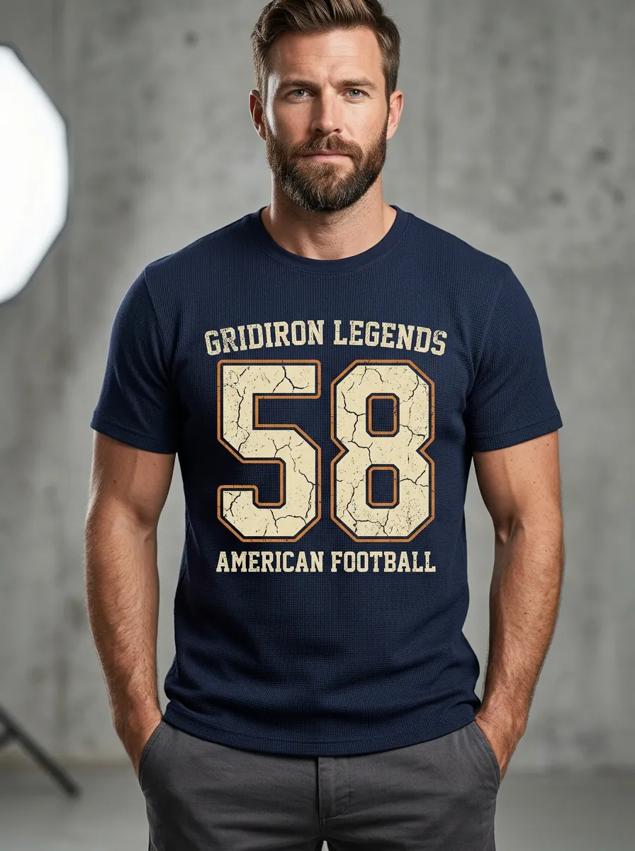 Men's Retro Inspired Football Gridiron Ball Crew Neck Graphic T-Shirt