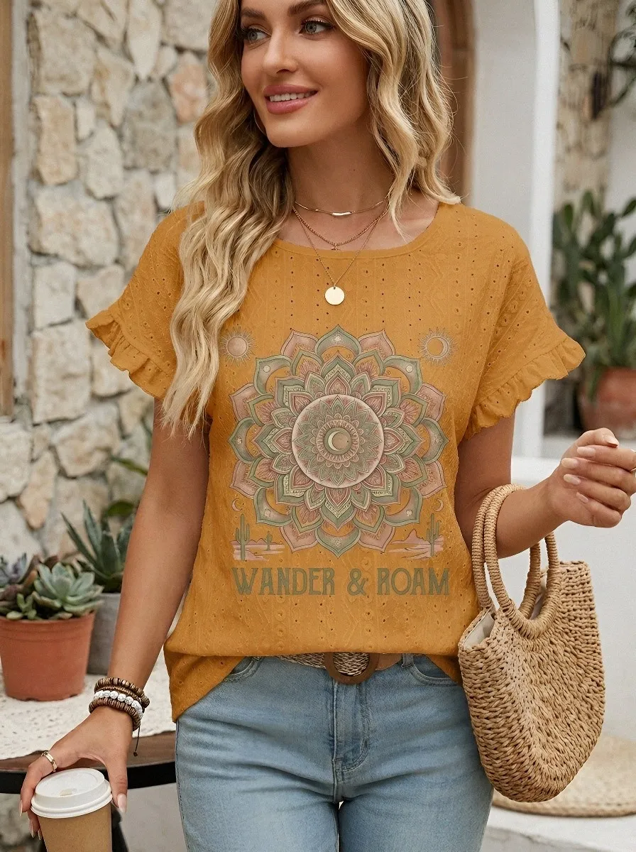 Women's Boho Wander & Roam Mandala Printed Top