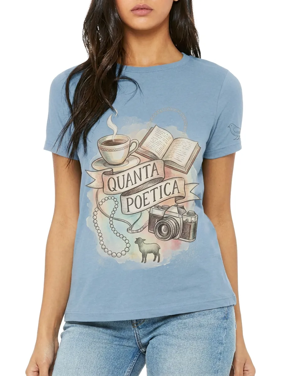 Women's Book Coffee Camera Quanta Poetica Printed T-shirt