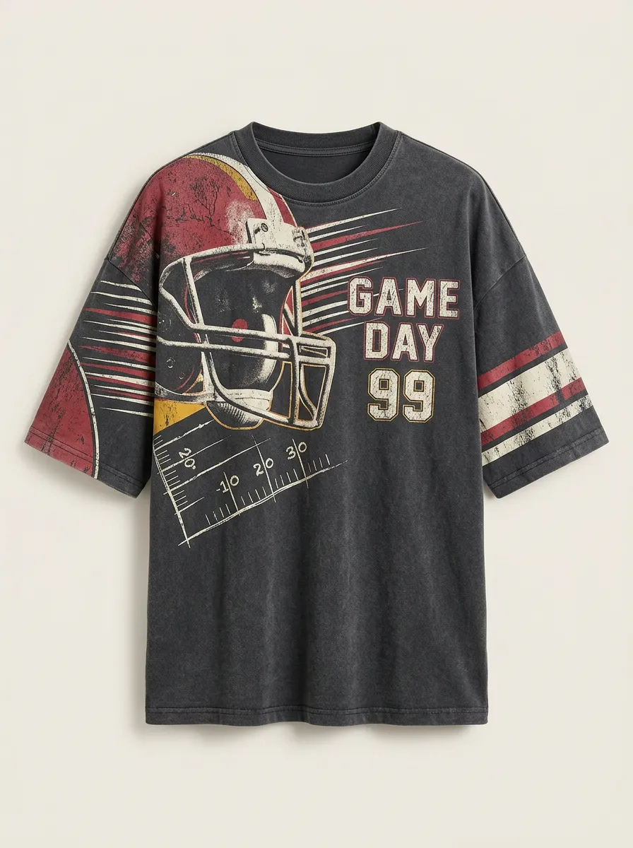 Men's American Football Game Day 99 Helmet Printed T-shirt