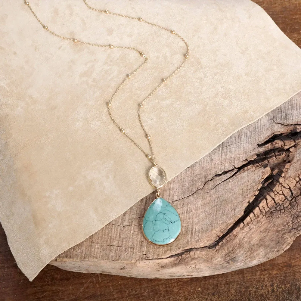 Teardrop Natural Stone Long Necklace