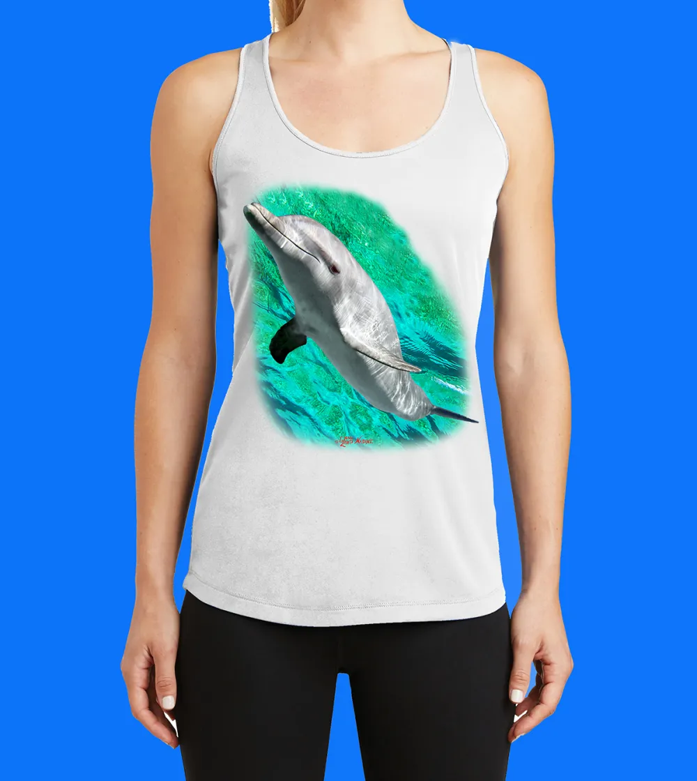 Dolphin With Surface Water Printed Racerback Tank Top