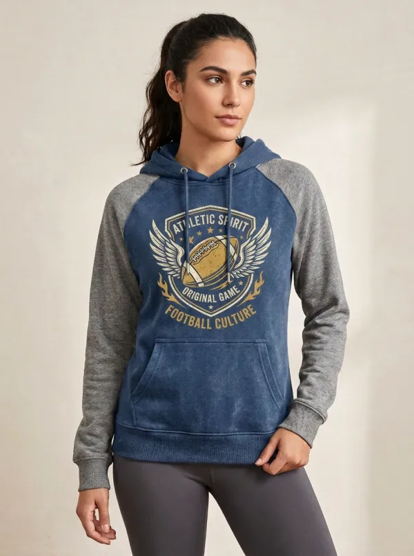 Women's American Football Lover Winged Ball Printed Hoodie