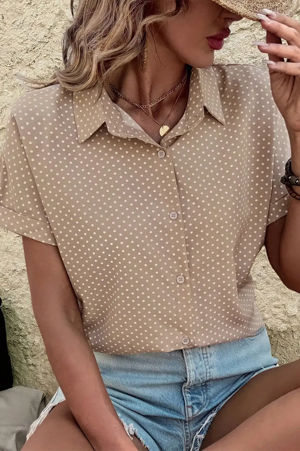 Short Sleeve Dot Print Shirt Blouse