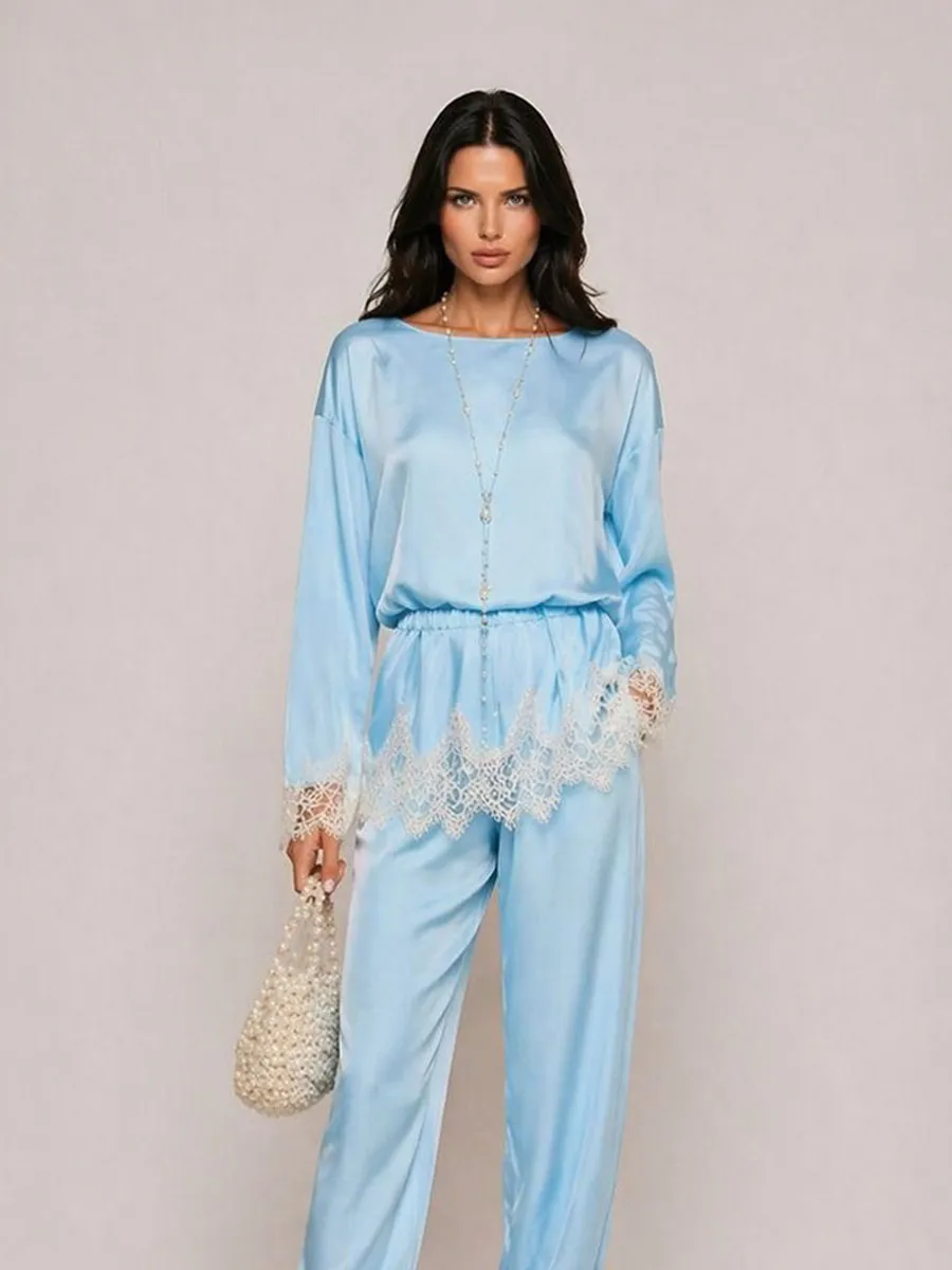 Hazel Lace-Paneled Satin Two-Piece Set