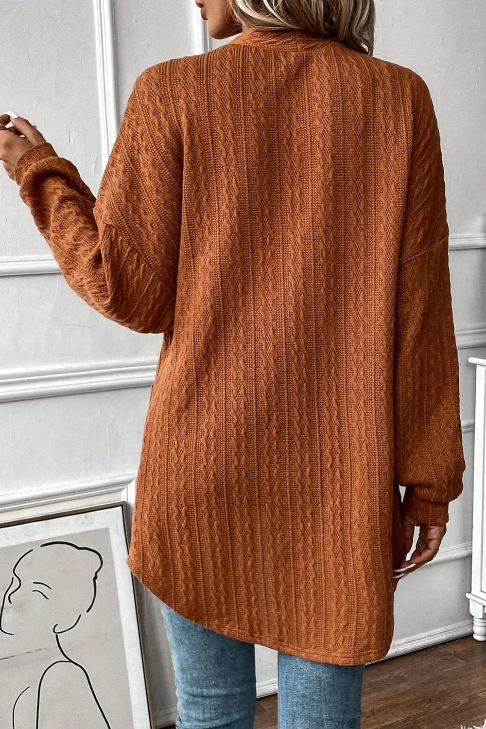 Textured Pocketed Open Front Cardigan