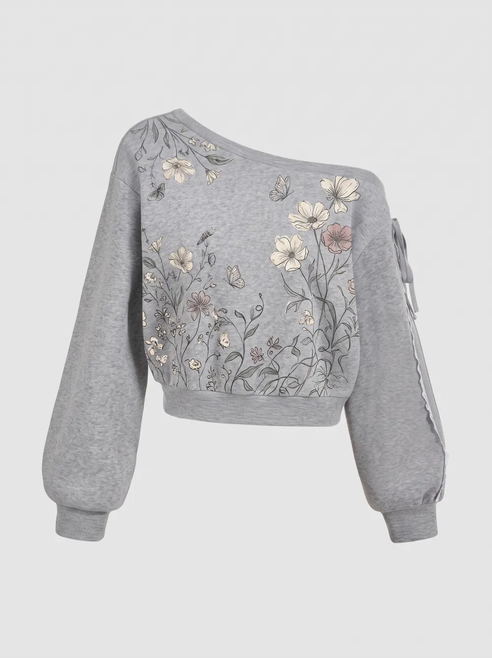 Women's Floral Butterfly Nature Botanical Printed Off-Shoulder Sweatshirt